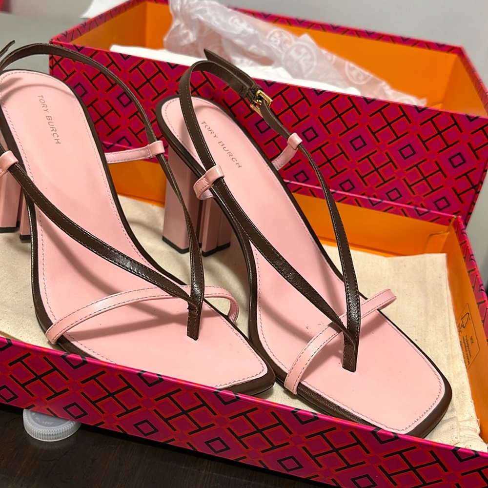 Lucio Brown Petunia Tory Burch T Stamp Women's Heels | GB7593QFE